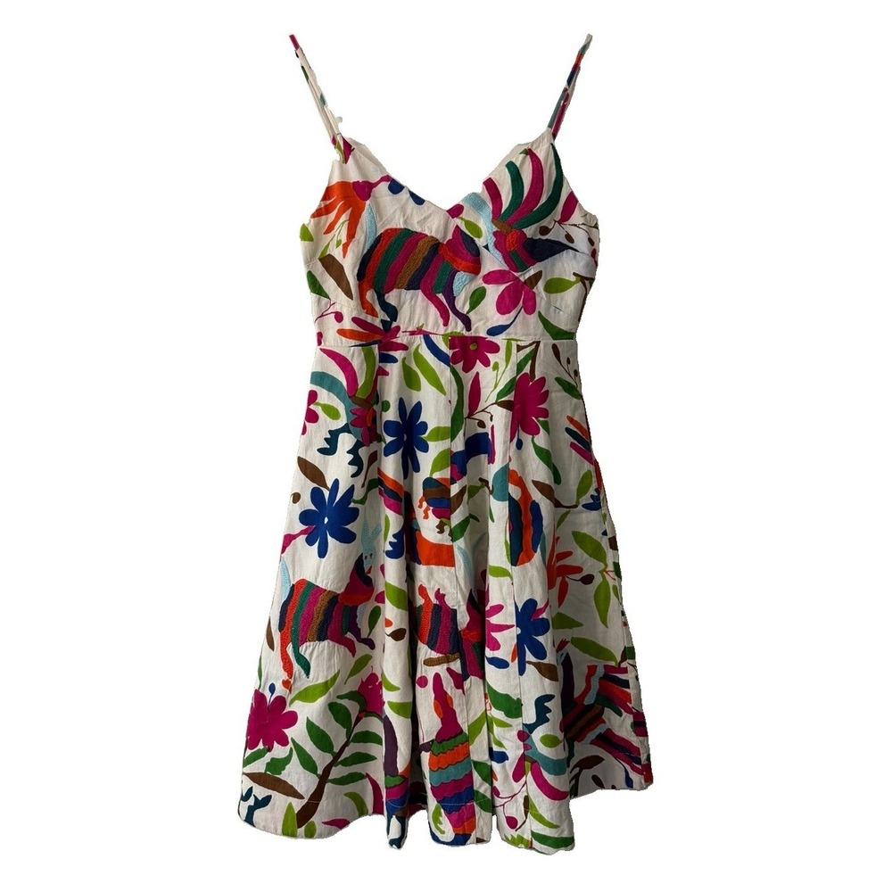 Vanessa Virginia Mexican Folk Art Embroidered Floral Animal Midi Dress Cotton 2